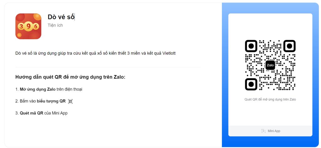 Dò vé số trên Zalo miniapp