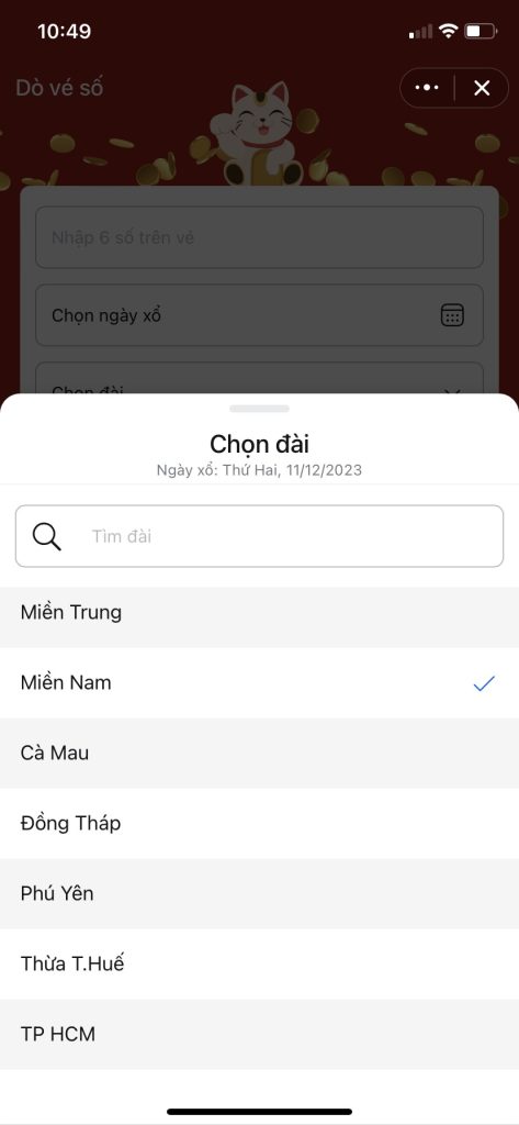 Chọn đài trên Zalo miniapp