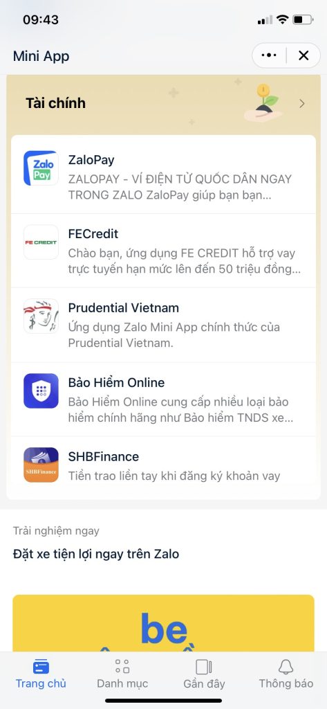 miniapp tài chính nổi bật